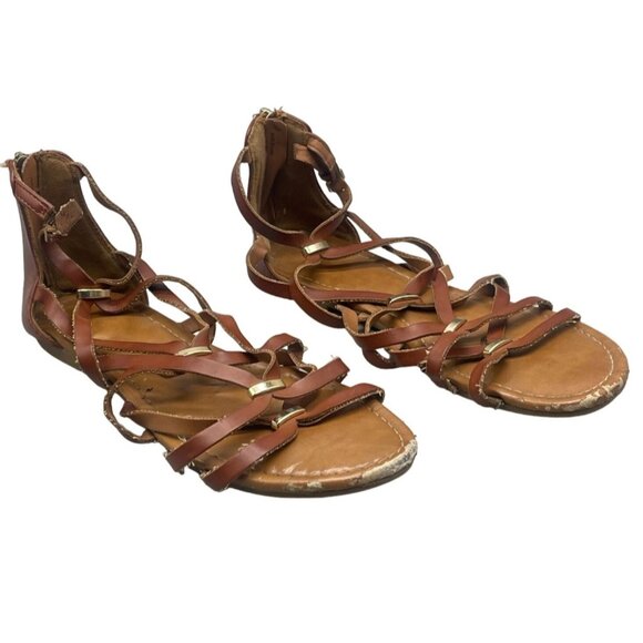 gladiator sandals brown back zipper embellished size 8 READ - Picture 1 of 6